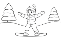 A kid on a snowboard with arms out for balance – Winter Sports Adventure coloring page