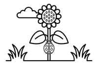 A ladybug climbing a sunflower stem – Golden Sunflower Bloom coloring page