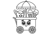 A cute ice cream cart with an umbrella and cones on top – Frozen Treats Ice Cream coloring page