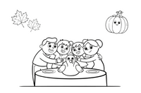 A family hugging together by the dinner table – Thanksgiving Autumn coloring page