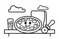 A pizza with mushrooms, peppers and cheese – Delicious Pizza Meal coloring page