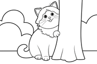 Ragdoll Cat peeking up a tree – Ragdoll Cat at Play coloring page