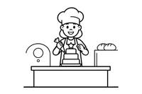A baker decorating a cake – Cozy Bakery Place coloring page