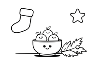 A bowl of tangerines with a spruce branch beside it – Christmas Eve coloring page