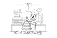 A baker decorating a cake – Cozy Bakery Place coloring page