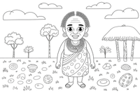 An older woman in a Maasai-inspired outfit with beads – Cultures coloring page