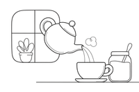 A teapot pouring tea into a cup – Refreshing Drinks coloring page