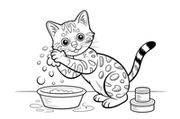 Bengal cat washing its face with a paw – Bengal Cat coloring page