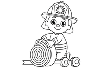 A firefighter rolling up a hose – Fire Station coloring page