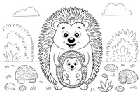 A mama hedgehog with her baby – Hedgehog coloring page