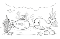 A submarine next to a big whale – Deep Sea Diver Submarine coloring page