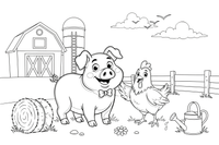 A pig and a chicken in the farmyard – Pig coloring page