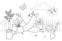 A cucumber and a couple of radishes – Fresh Vegetables coloring page