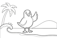 A seagull standing on the sand near the waves – Sunny Beach & Seaside coloring page
