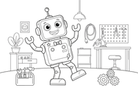A boxy robot with a square head and antenna – Dynamic Robot Robot coloring page