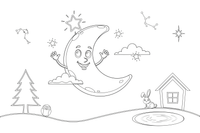 A crescent moon surrounded by twinkling stars – Twinkling Stars & Constellation Sky coloring page