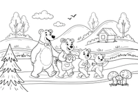 A bear family walking in a row – Bear Adventures coloring page