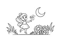 A fairy dancing with a firefly at dusk – Dancing Fairy Fairies coloring page