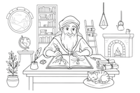 An artist-inventor with a long beard sketching a flying machine (Leonardo da Vinci) – Historic People Around the World coloring page