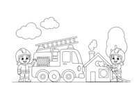 A fire truck and firefighters at the scene – Emergency Emergency Vehicles coloring page