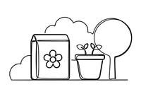 A packet of seeds and a small pot – Classic Garden Tools coloring page