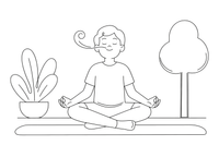 A child sitting cross-legged with eyes closed, taking a deep breath – Yoga coloring page