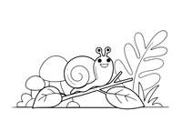 A twig with a couple of leaves and a snail – Forest Plant Wonders coloring page