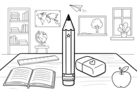 A pencil, a ruler and an eraser – School coloring page