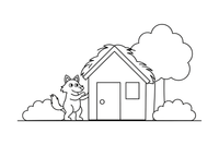 The wolf knocking on the door of a little house – The Three Little Pigs Story coloring page