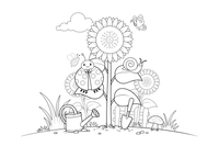 A ladybug climbing a sunflower stem – Golden Sunflower Bloom coloring page