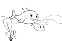 A baby shark following its big shark mom in the open sea – Curious Shark coloring page