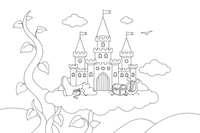A huge castle sitting on fluffy clouds at the top of the beanstalk – Jack and the Beanstalk Story coloring page