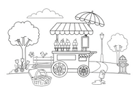 A cute ice cream cart with an umbrella and cones on top – Frozen Treats Ice Cream coloring page