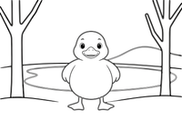 The duckling in the winter snow by a frozen pond – The Ugly Duckling Story coloring page