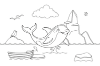 An orca swimming past an iceberg – Arctic Animals coloring page