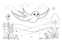 A swallow with a forked tail flying over a field – Lithuanian Bird Collection coloring page