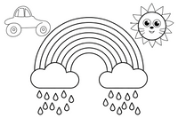 A rainbow with a cloud raining gently below it – Rainbow Sky coloring page
