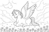 Pegasus sleeping in a field of flowers – Pegasus Magical Flight coloring page