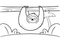 A sleepy smiling sloth hanging from a jungle branch – Safari & Jungle Wild Animals coloring page