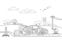 A fast race car zooming next to a slow snail with a trail – Opposite Concepts coloring page