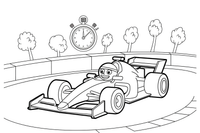 Formula 1 with a stopwatch – Formula 1 Competition Scenes coloring page