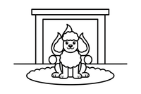 Poodle sitting on a fluffy rug by the fireplace – Poodle Dog Outdoor Fun coloring page