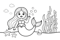 Mermaid blowing bubbles near a kelp forest – Mystical Mermaid coloring page