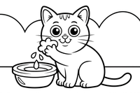 Siamese Cat washing its face with a paw – Siamese Cat Daily Life coloring page