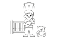 An older sibling gently holding the new baby – Baby coloring page