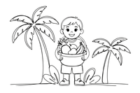 A child with a fruit basket – Tropical Fruits coloring page