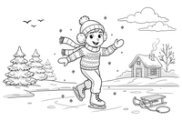 A child ice skating on a frozen pond – Four Seasons coloring page