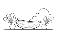 A cucumber and a couple of radishes – Fresh Vegetables coloring page