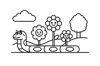 Grass Snake and Mystic Flowers – Enchanted Grass Snake coloring page