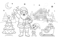 Santa with a little elf helper – Santa Christmas Winter coloring page